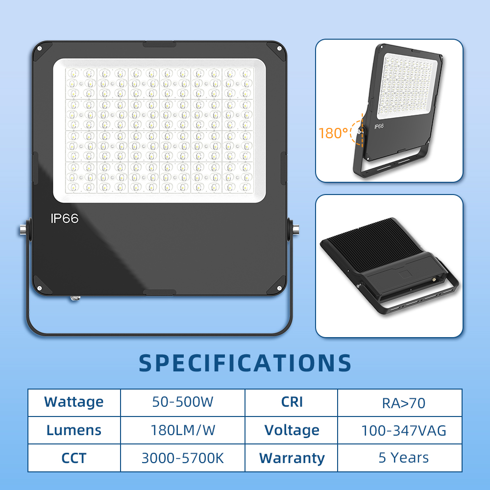 High Lumen Outdoor LED Flood Light 150LM/W 100W/150W/200W/500W IP66 For Stadium Parking Lot Facade Lighting Photocell Floodlight