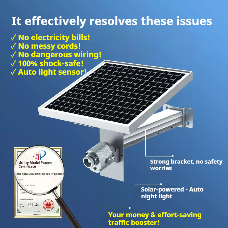 IP67 Waterproof Aluminum Alloy Solar LED Gobo Logo Projector Light Outdoor Advertising Spotlight For Floor Signs