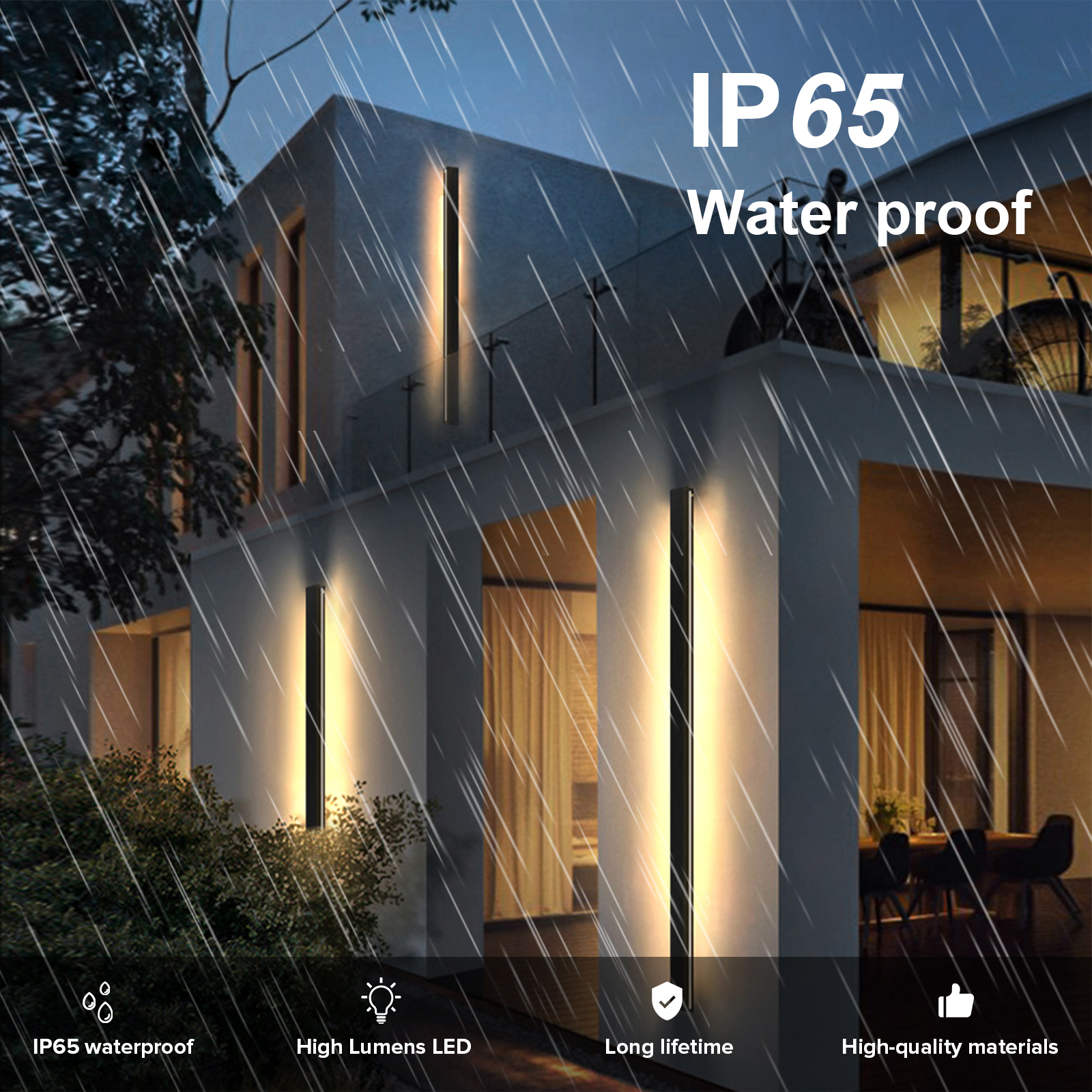 Modern Outdoor Wall Light Black Long Strip Exterior Linear Strip Wall Sconce IP65 Waterproof Wall Light For Garage House Patio
