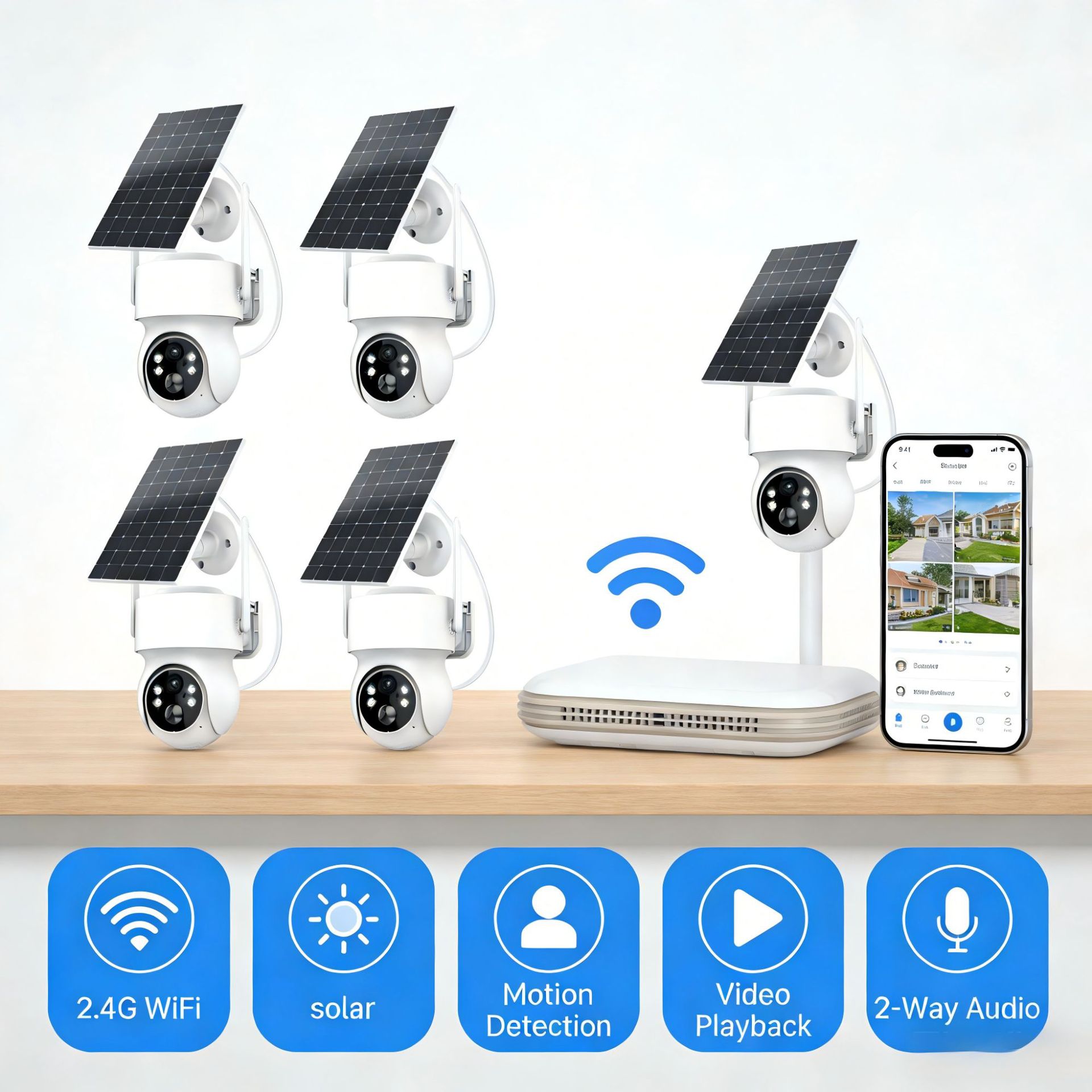 CCTV Surveillance System Wireless Solar Powered WiFi Camera with Motion Detection and 2-Way Audio Portable Small Video Recorder
