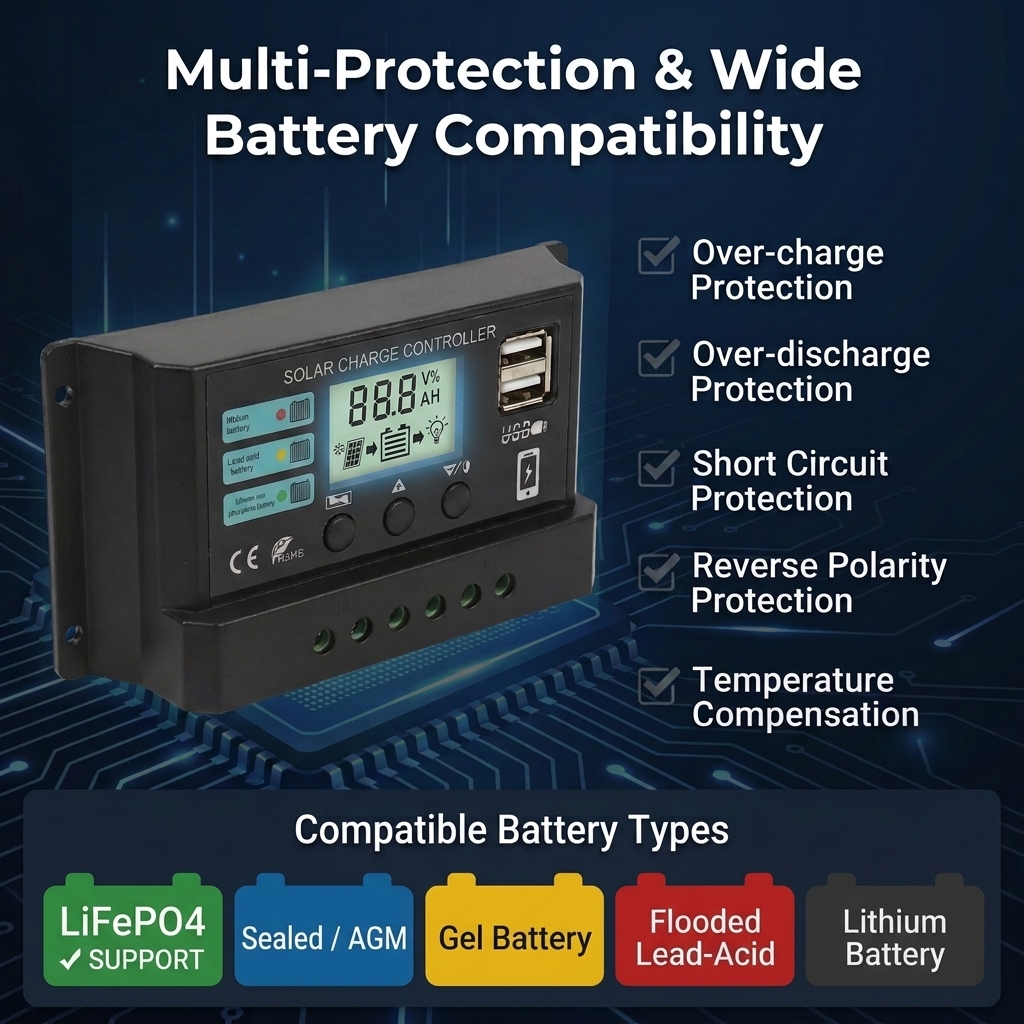 Factory Price PWM Solar Controller 12V 24V Auto 10A 20A 30A with Dual USB Port Intelligent Photovoltaic Charge