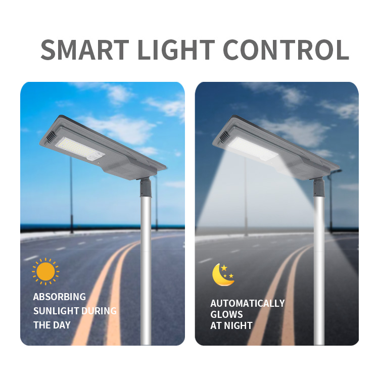 Hybrid Project Street Light Mppt Control 75AH 60AH 30AH 100W 200W All In One Street Lamp Smart Outdoor Led Solar Streetlight