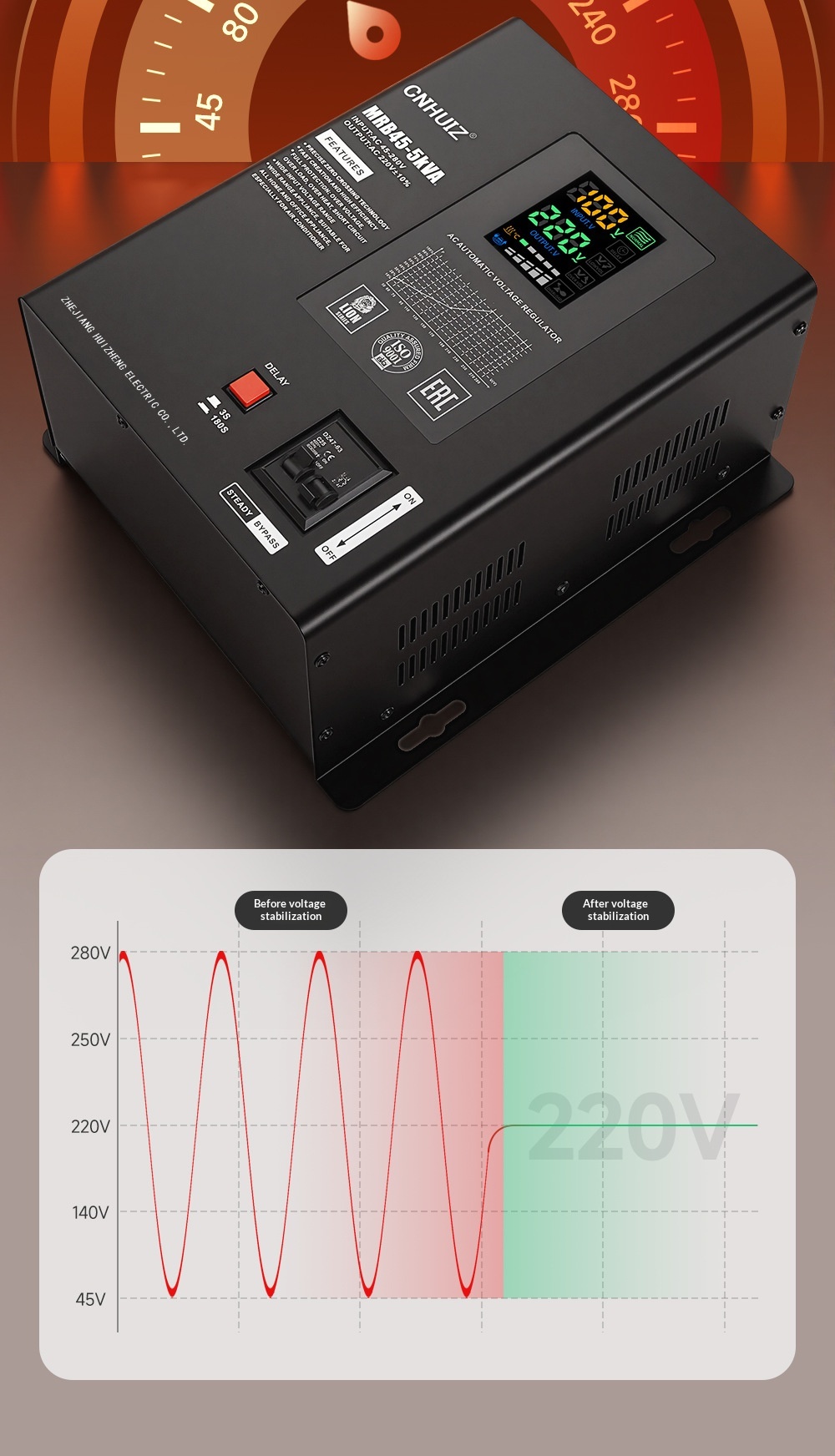 Fully Automatic Household 220V Voltage Stabilizer ultra Low Voltage 45-280V AC air Conditioner Regulated Power Supply 10KVA LED