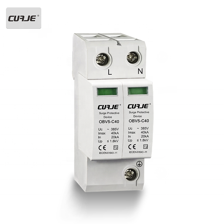 T2 Single Plase Surge Arrester 20ka-40ka AC Surge Protective Device 2 Poles CE Certified Surge Suppressor