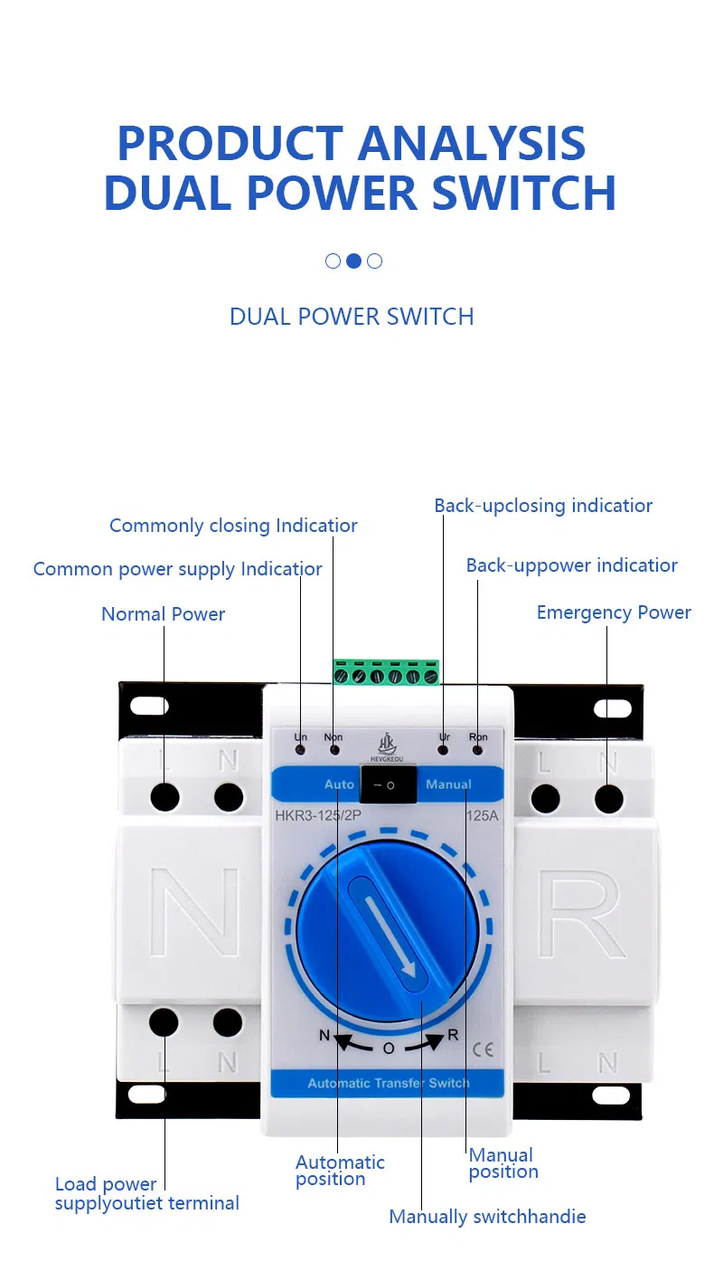 2 Pole 63A/125A ATS Automatic Transfer Switch