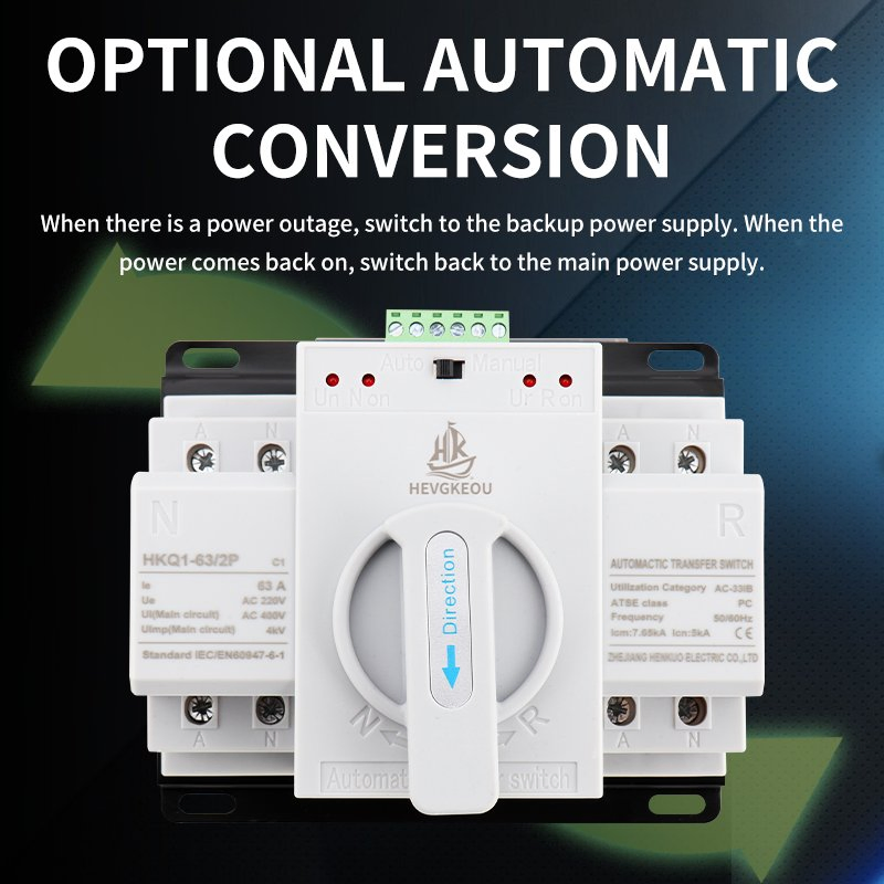 63A ATS with Built-in MCB 2p Automatic Transfer Switch 230V Dual Power Changeover with Circuit Breaker Protection