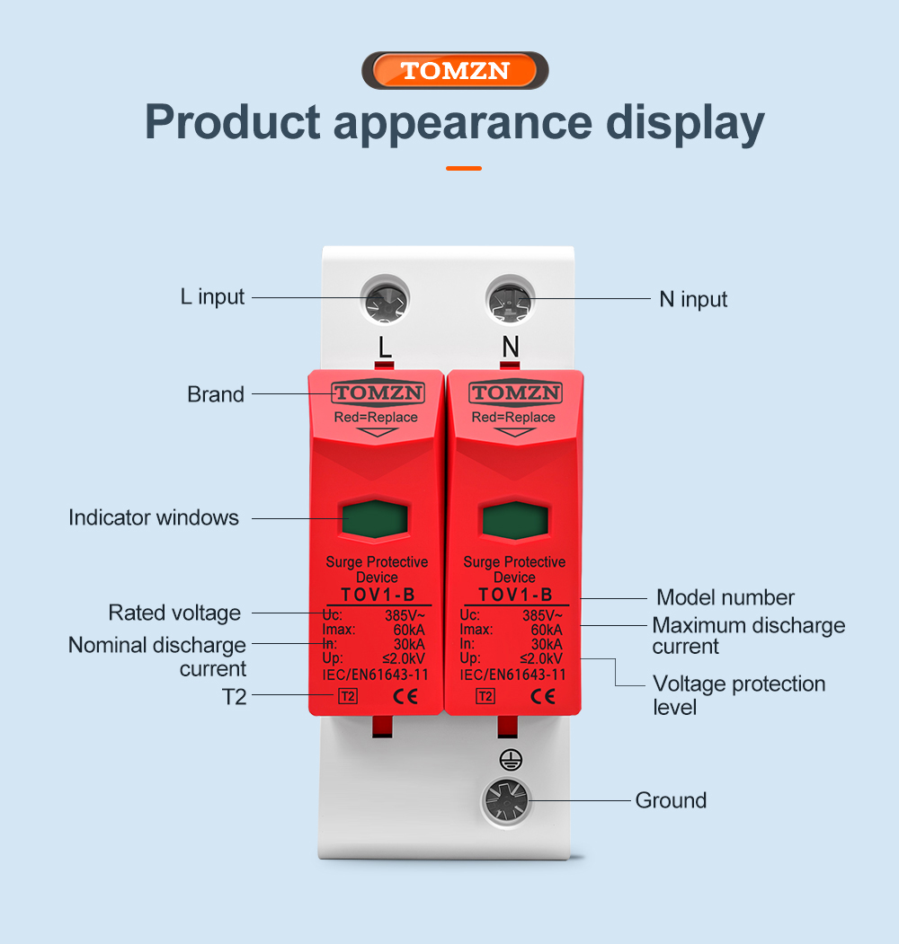 AC SPD 2P 20KA~40KA 275V House Surge Protector protection Protective Low-voltage Arrester Device