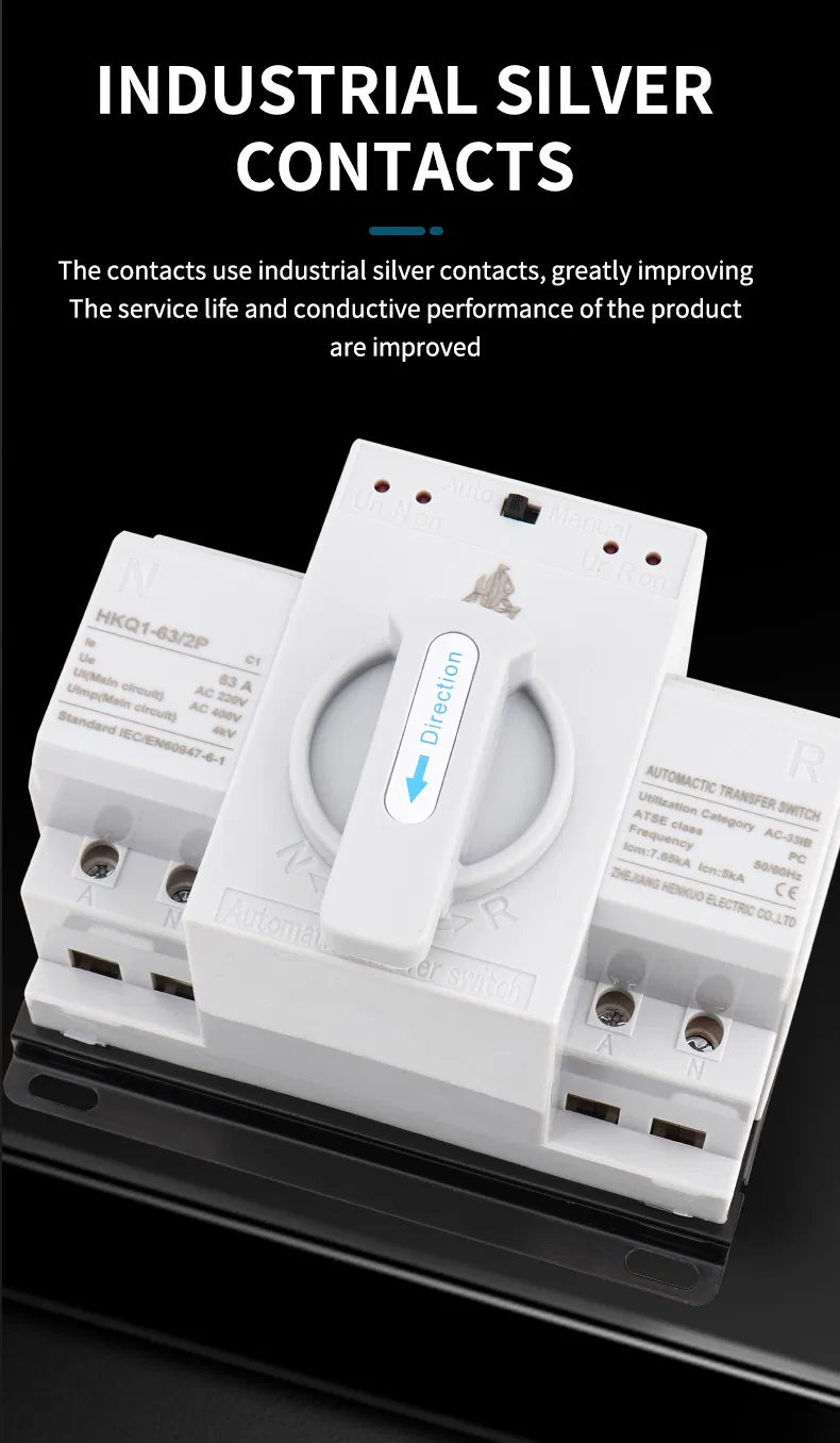 63A ATS with Built-in MCB 2p Automatic Transfer Switch 230V Dual Power Changeover with Circuit Breaker Protection