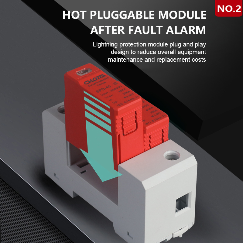LONG TAI SPD-40 2P DC Surge Protector T2 Lightning Protection 2.4kV 20kA-40kA 1000VDC 35mm DIN Rail Mount CE Certified IEC