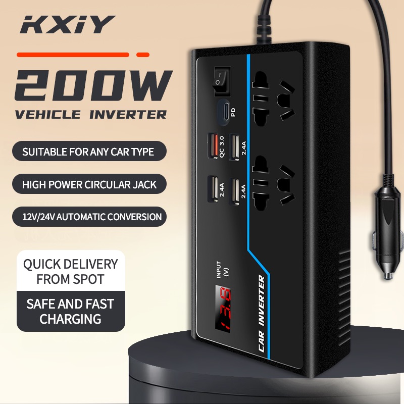 Intelligent Car Inverter Charger 12v24V to 110v220V,Multi-Function Converter,Type-C Fast Charging for Mobile Phones