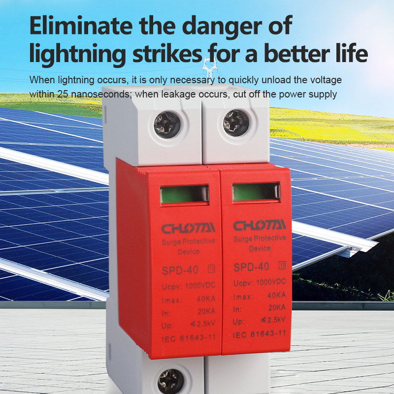 LONG TAI SPD-40 2P DC Surge Protector T2 Lightning Protection 2.4kV 20kA-40kA 1000VDC 35mm DIN Rail Mount CE Certified IEC