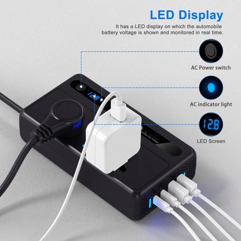 12V 220V 2 PD Fast Charging Ports Car Camping Charger 200W DC to AC Car Power Inverter