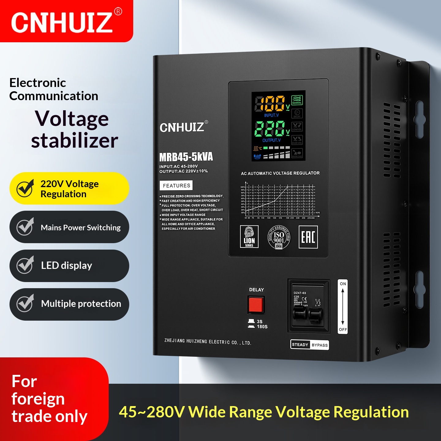 Fully Automatic Household 220V Voltage Stabilizer ultra Low Voltage 45-280V AC air Conditioner Regulated Power Supply 10KVA LED