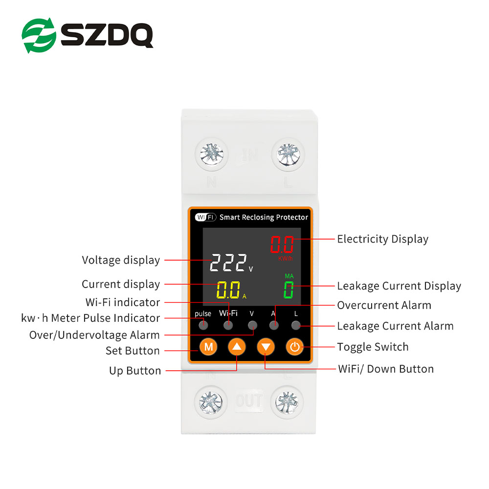 Tuya WiFi Smart Relay Voltage Stabilizer 63A Single AC 10kVA 50/60Hz Reclosing Protection Voltage Leakage App Control DIN Rail