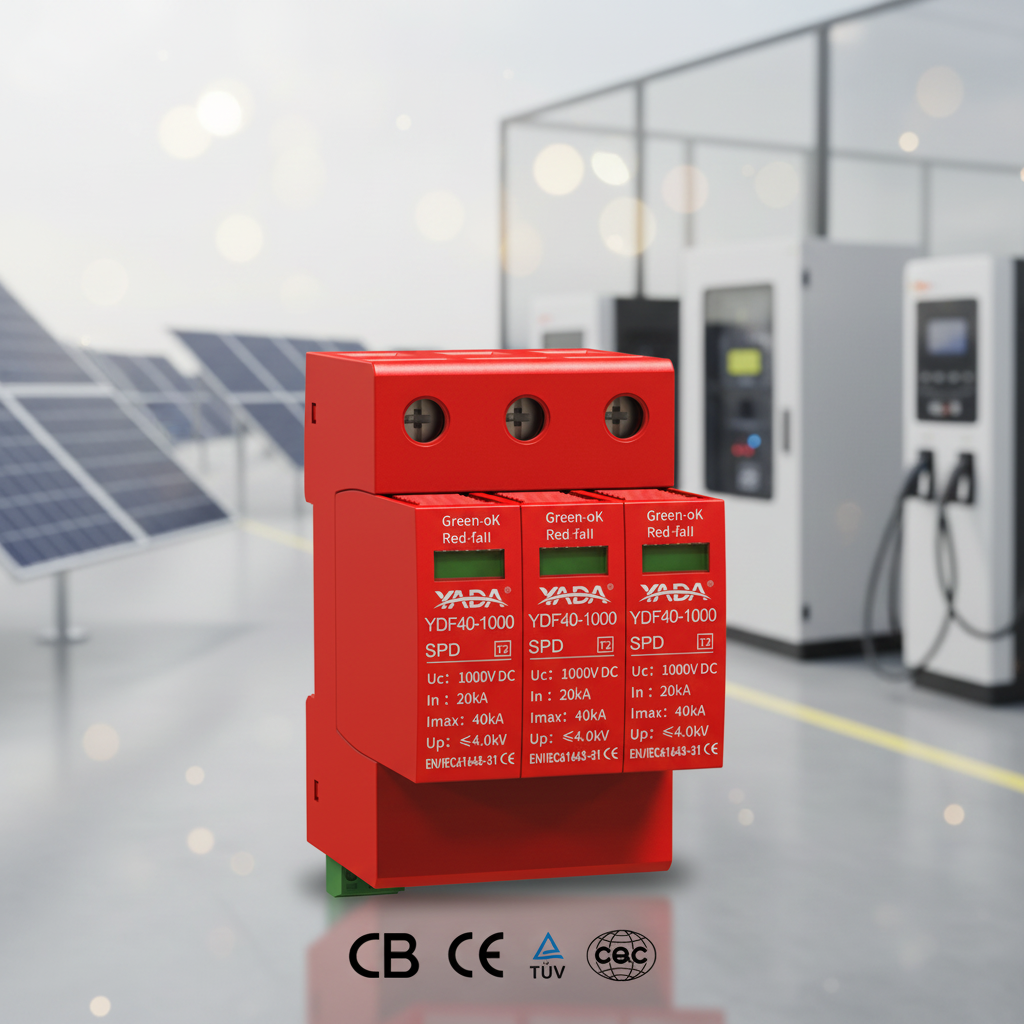 1000V DC SPD Type 2 Surge Protective Device 3P 20kA-40kA for Solar PV System Lightning Protection Arrester IP20 25ns
