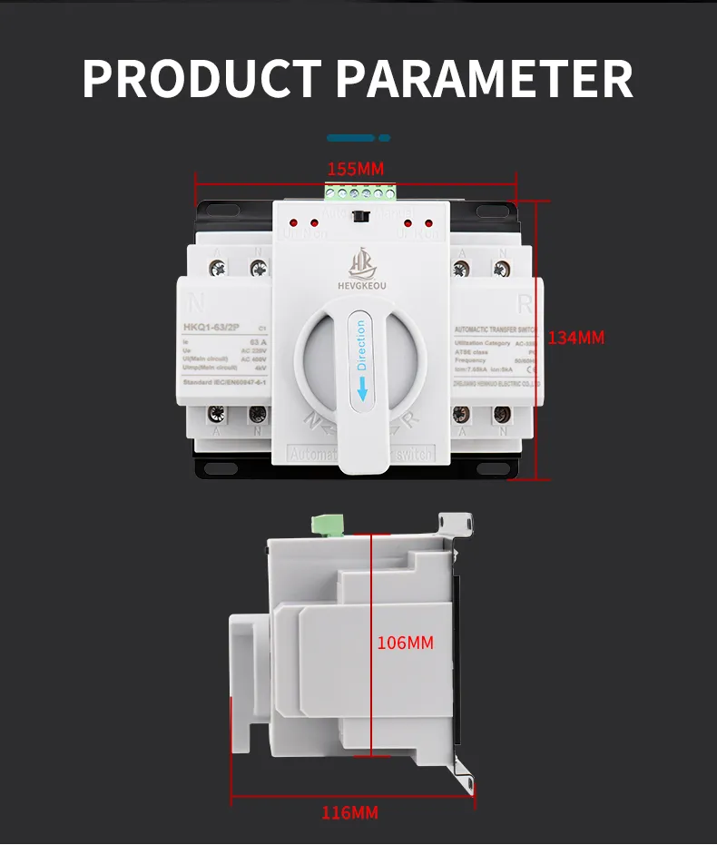63A ATS with Built-in MCB 2p Automatic Transfer Switch 230V Dual Power Changeover with Circuit Breaker Protection