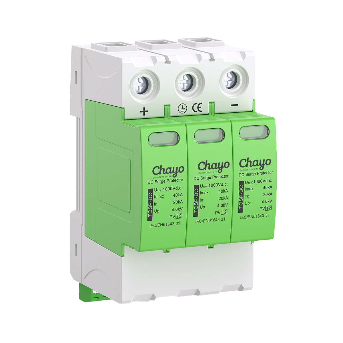 DC Copper Surge Protective Device 1000V SPD 2P 3P 40KA Lightning Arrester for Solar PV Systems Chayo