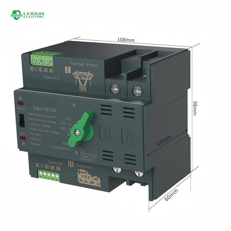 2p DIN Rail Uninterruptible Dual Power Supply ATS Dual Power Automatic Transfer Switch