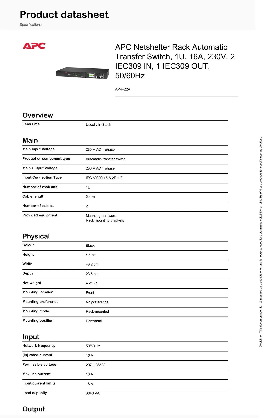 PDU Dimensions layout