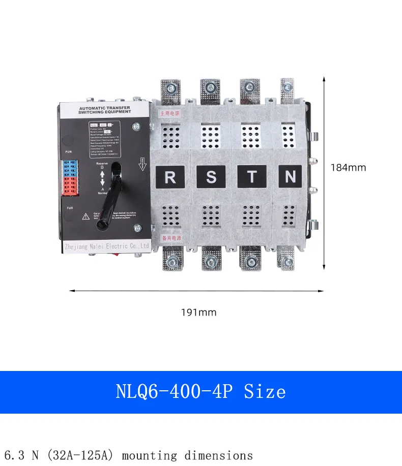 4p 400A 50/60Hz AC380V Control Voltage 220V 30ms Fast Switching Uninterruptible Dual Power Automatic Transfer Switch ATS