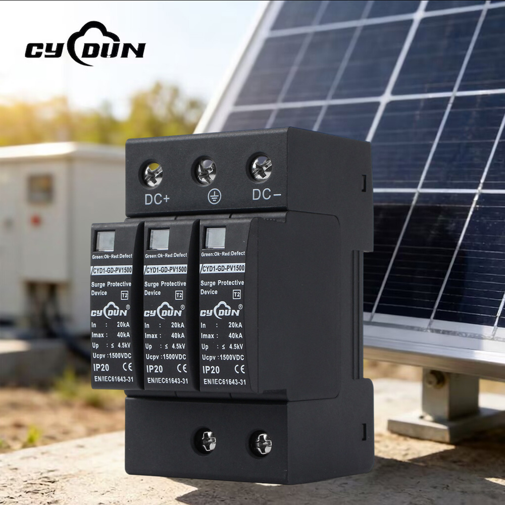CYDUN PV1500 3P SPD | 1500VDC 40KA T2 Surge Protector Certified for Residential Commercial Solar System Lightning Protection