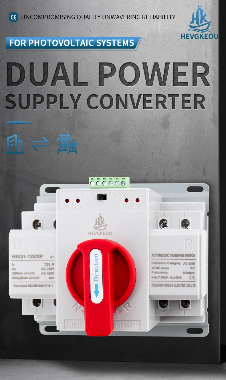 63A ATS with Built-in MCB 2p Automatic Transfer Switch 230V Dual Power Changeover with Circuit Breaker Protection