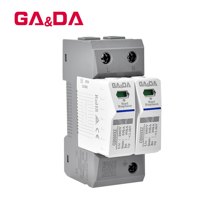 Solar System Surge Protection Device T2 Class C Lightning Arrester Energy SPD G2050XZ-280-2P AC 280V CE Street Lighting Spd 20ka