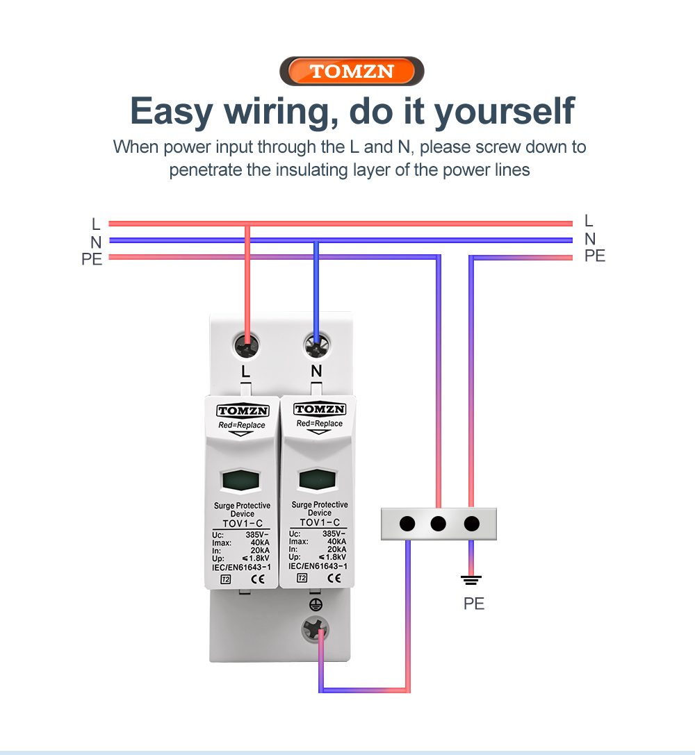 AC SPD 2P 20KA~40KA 275V House Surge Protector protection Protective Low-voltage Arrester Device