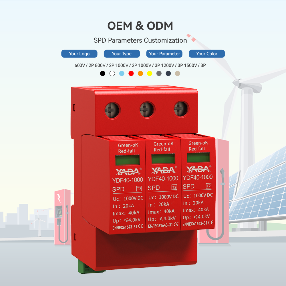 1000V DC SPD Type 2 Surge Protective Device 3P 20kA-40kA for Solar PV System Lightning Protection Arrester IP20 25ns