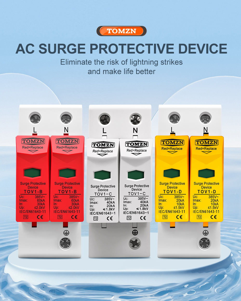AC SPD 2P 20KA~40KA 275V House Surge Protector protection Protective Low-voltage Arrester Device