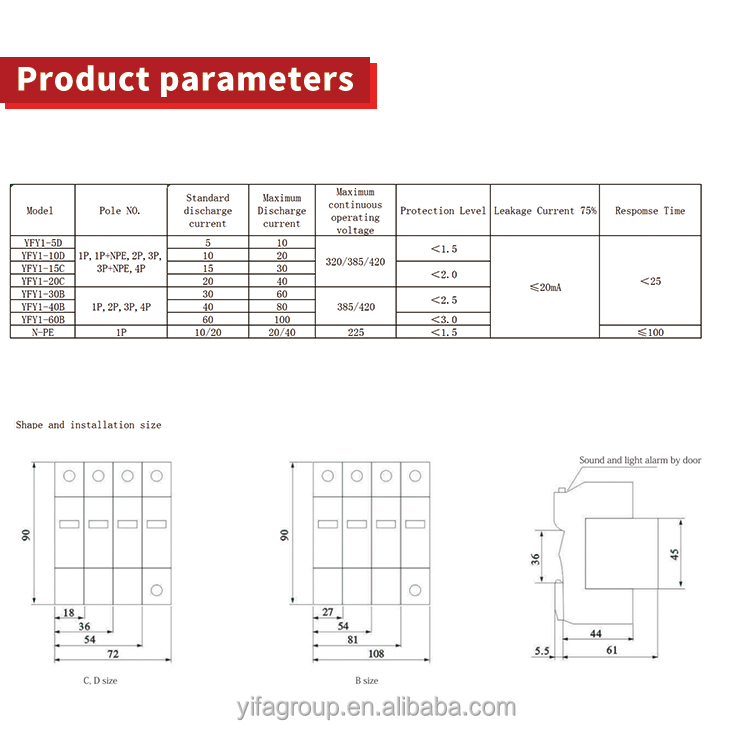 Solar PV DC Surge Arrester Protector 1P 2P 3P 4P 20KA 40KA 500V 600V 800V 1000V 1 2 3 4 Pole T2 SPD Surge Protective Devices