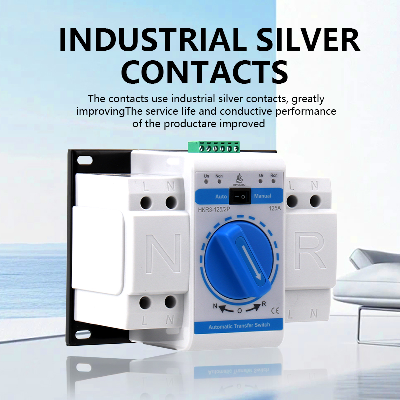 2 Pole 63A/125A ATS Automatic Transfer Switch, PV Rated 230V 50/60Hz, Manual Auto Mode, Dual Power Changeover for Solar System &amp; Generator Backup
