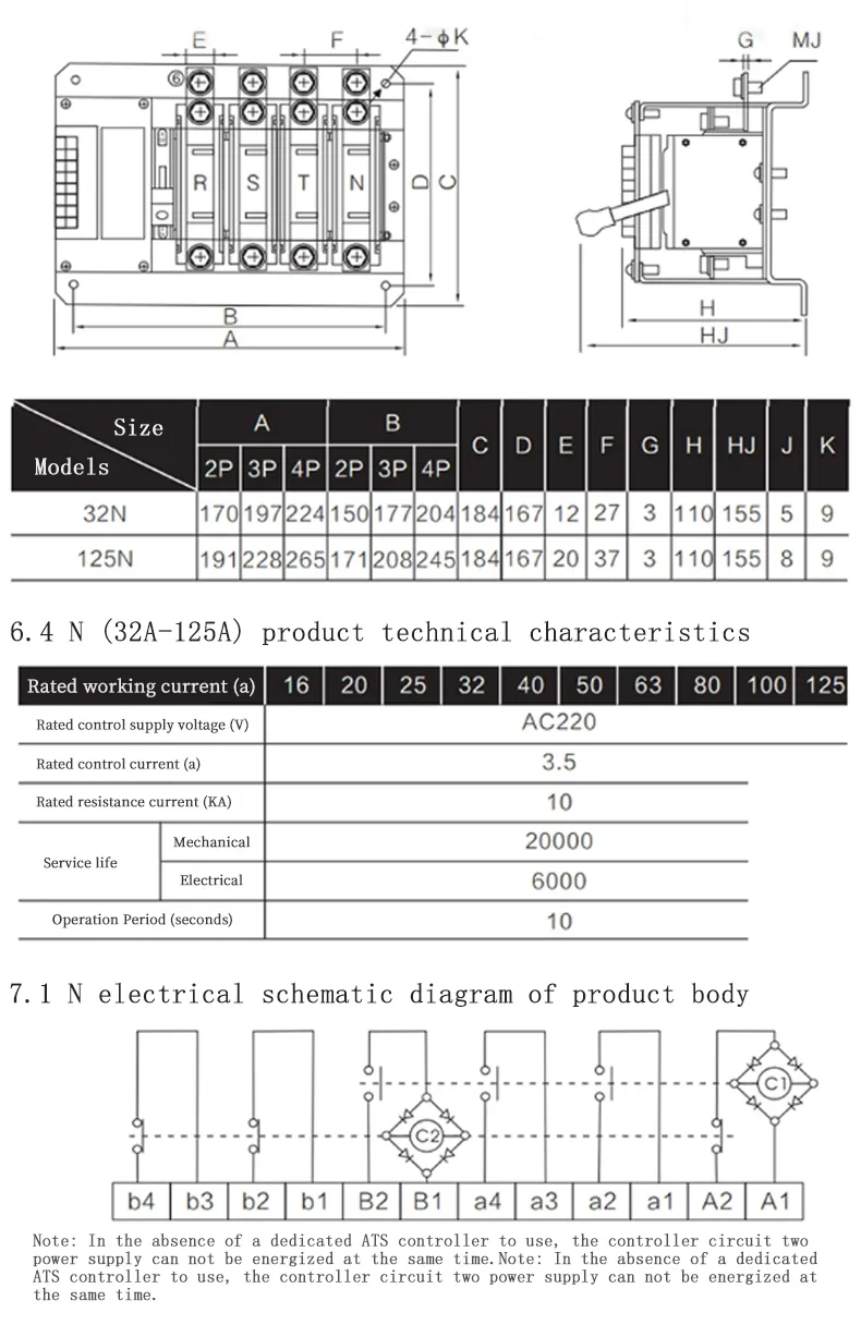 4p 400A 50/60Hz AC380V Control Voltage 220V 30ms Fast Switching Uninterruptible Dual Power Automatic Transfer Switch ATS