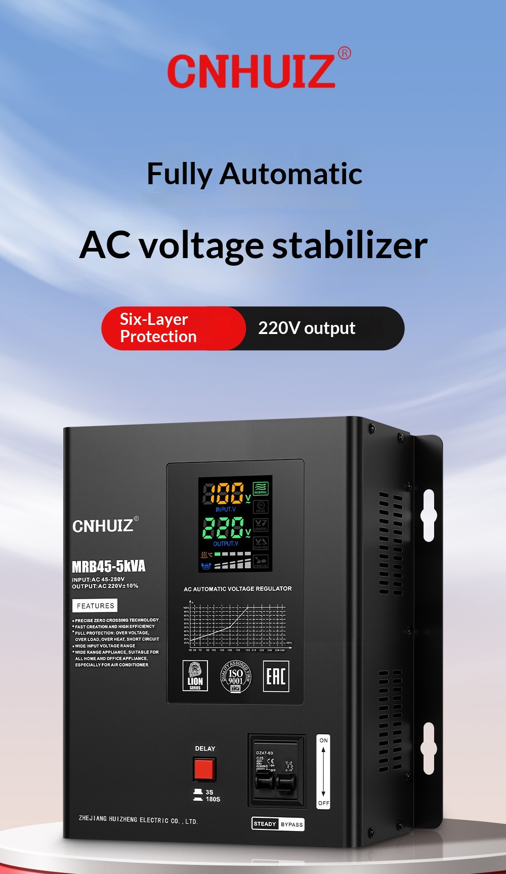 Fully Automatic Household 220V Voltage Stabilizer ultra Low Voltage 45-280V AC air Conditioner Regulated Power Supply 10KVA LED