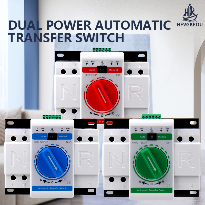 2 Pole 63A/125A ATS Automatic Transfer Switch, PV Rated 230V 50/60Hz, Manual Auto Mode, Dual Power Changeover for Solar System &amp; Generator Backup