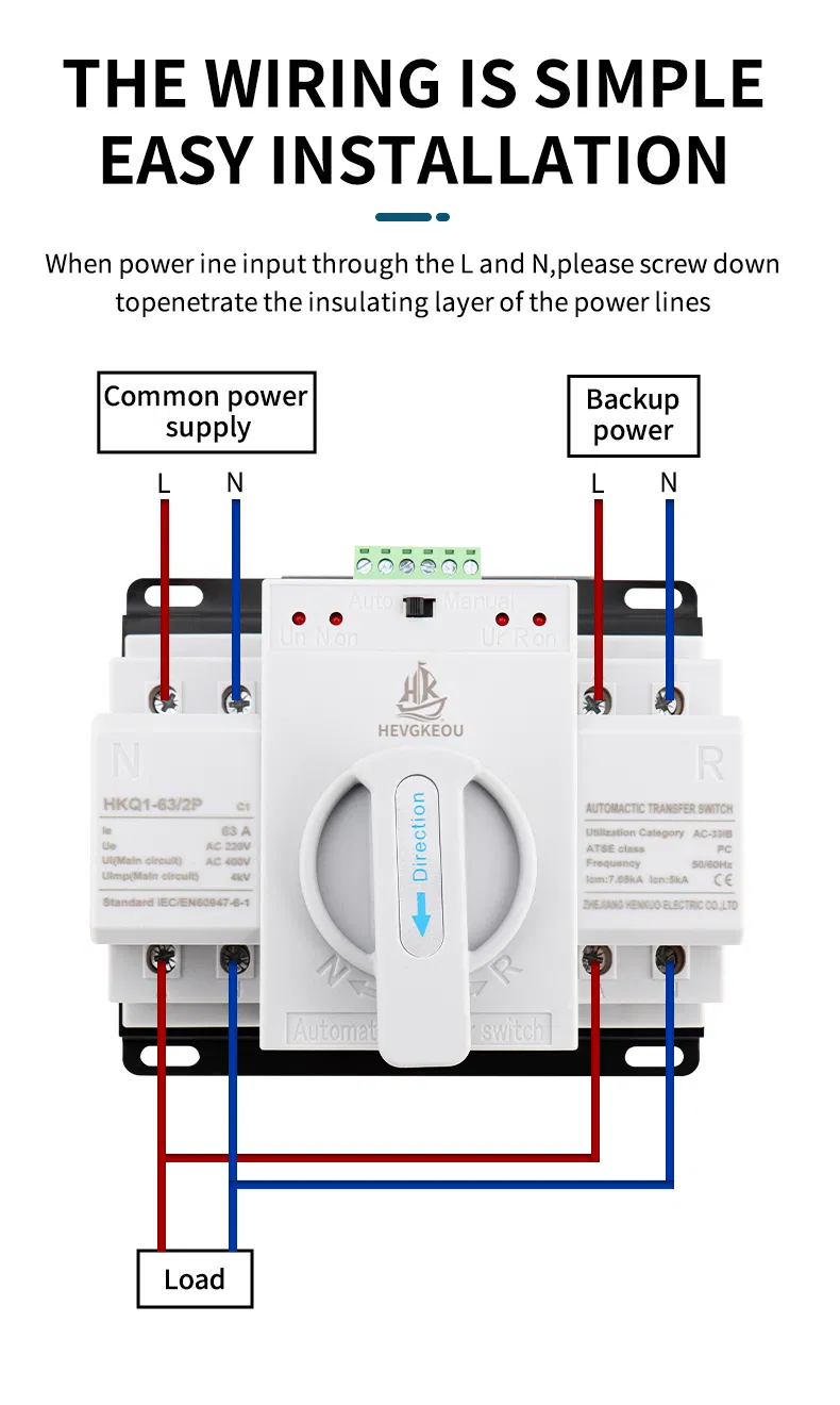 63A ATS with Built-in MCB 2p Automatic Transfer Switch 230V Dual Power Changeover with Circuit Breaker Protection