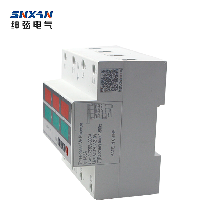 DIN Rail Mounted Over / Under Voltage Protector Smart Circuit Breaker Power Line Protection Three-phase VA Protector 3P+N