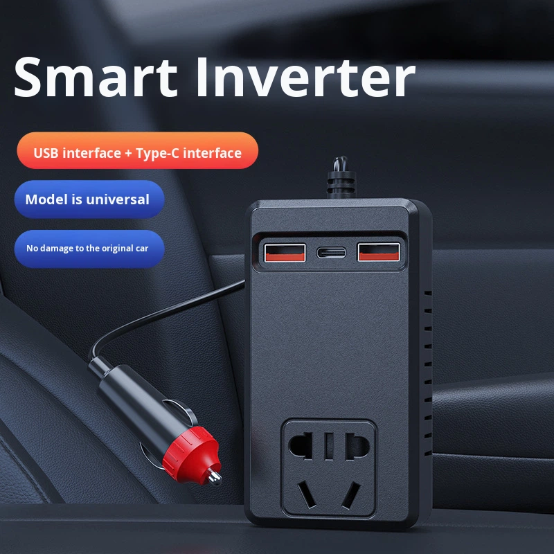 24V 12V Universal Cigarette Lighter Car Power Supply Charger USB Type-C Ports 150W Smart Inverter for Trucks Cars Motorcycle