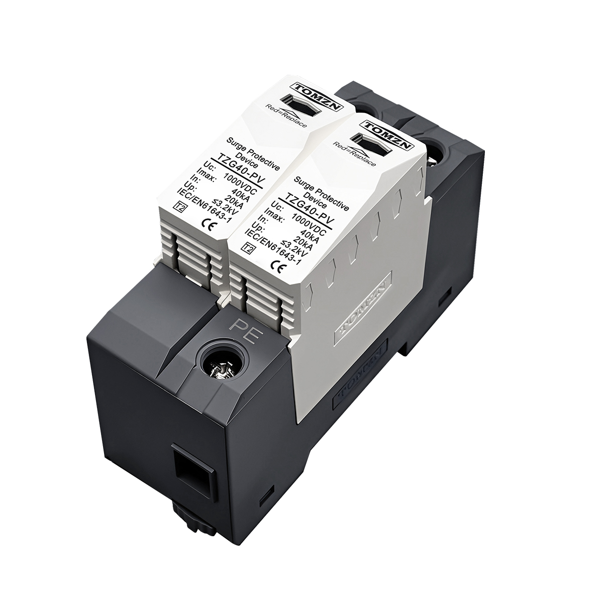 TOMZN DC SPD 2P 500V 600V 800V 1000V 20-40kA Din Rail Solar Outdoor Power Protection Protective Device Surge Protector PV