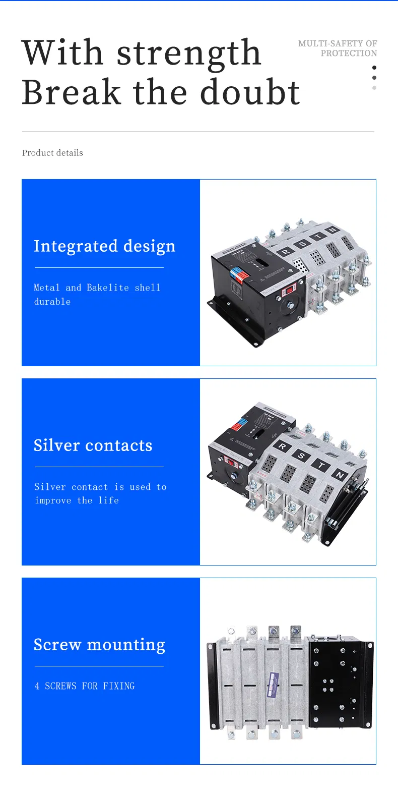 4p 400A 50/60Hz AC380V Control Voltage 220V 30ms Fast Switching Uninterruptible Dual Power Automatic Transfer Switch ATS