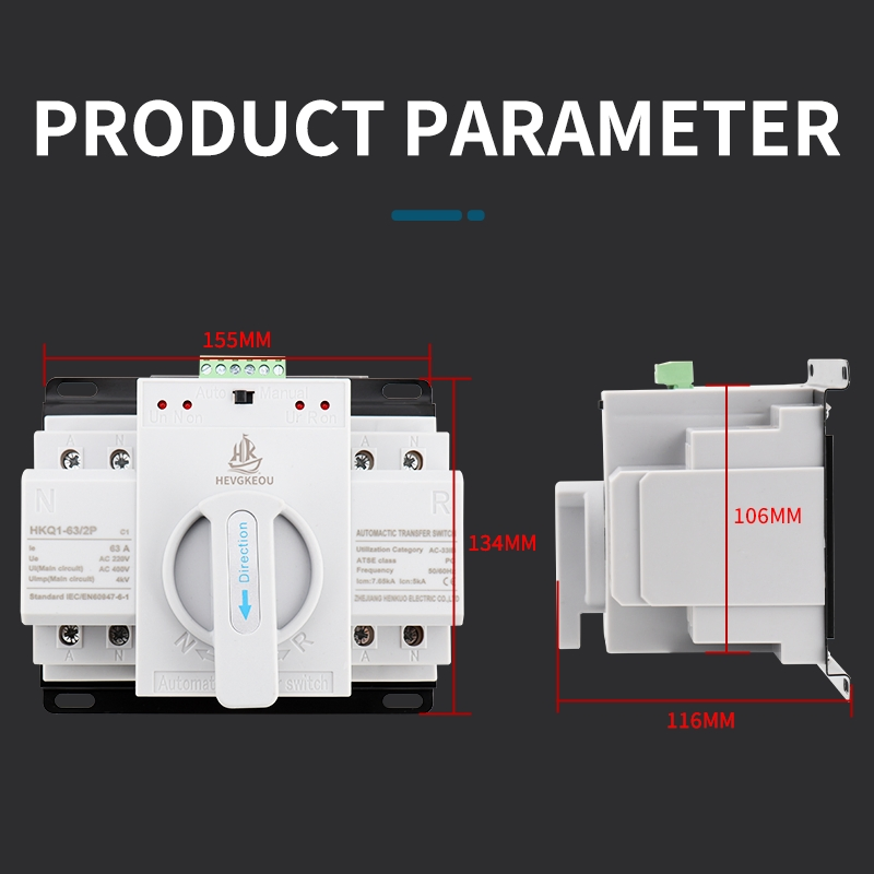 63A ATS with Built-in MCB 2p Automatic Transfer Switch 230V Dual Power Changeover with Circuit Breaker Protection