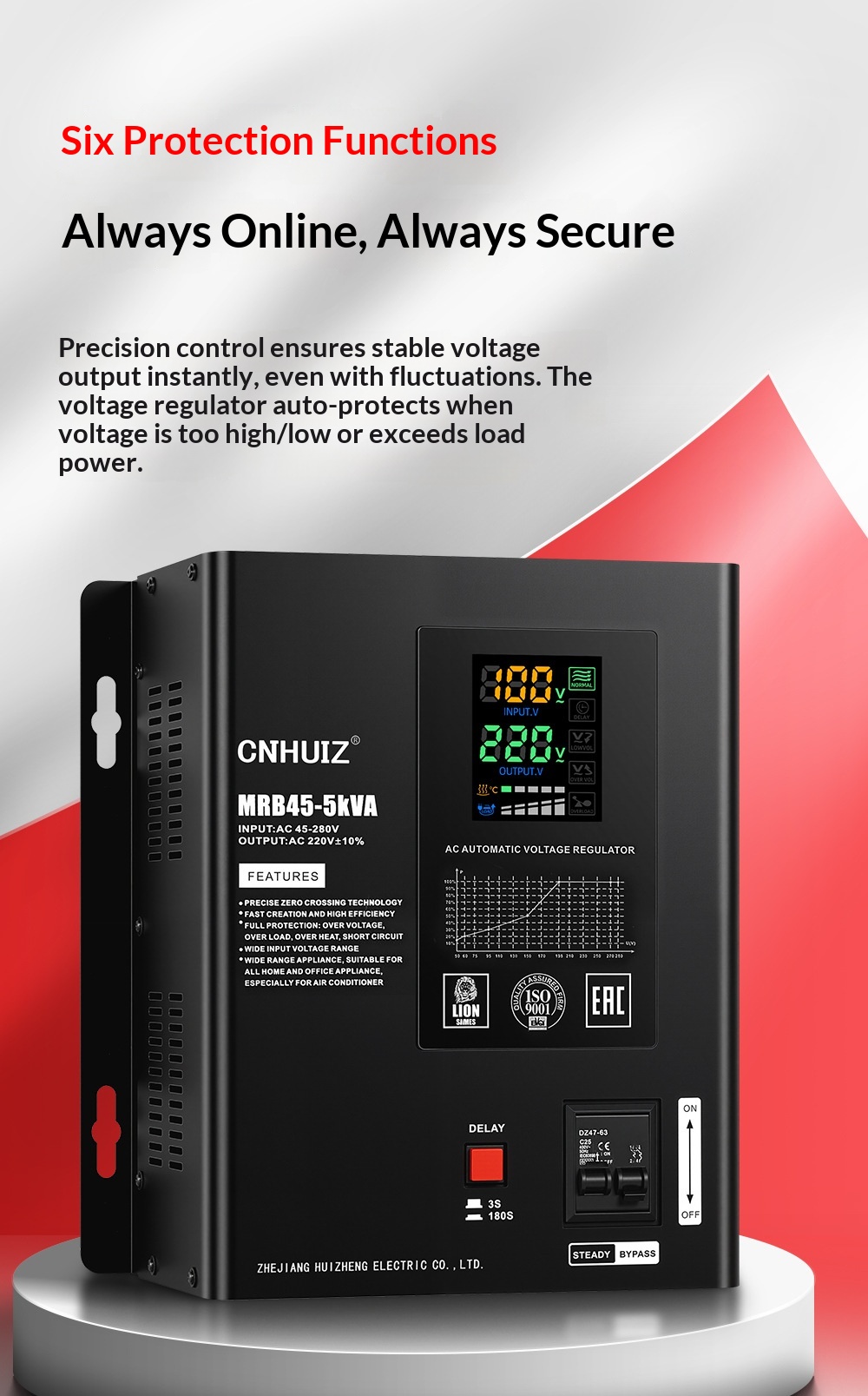 Fully Automatic Household 220V Voltage Stabilizer ultra Low Voltage 45-280V AC air Conditioner Regulated Power Supply 10KVA LED
