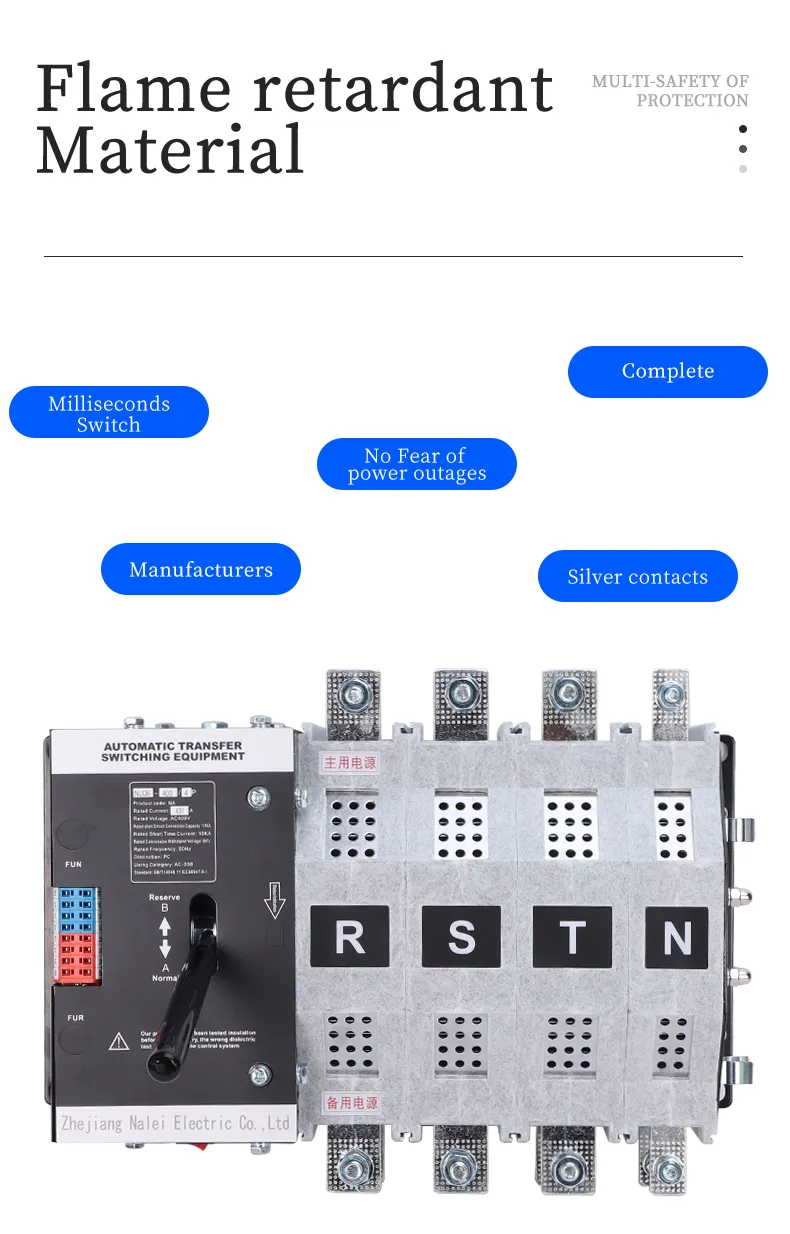 4p 400A 50/60Hz AC380V Control Voltage 220V 30ms Fast Switching Uninterruptible Dual Power Automatic Transfer Switch ATS