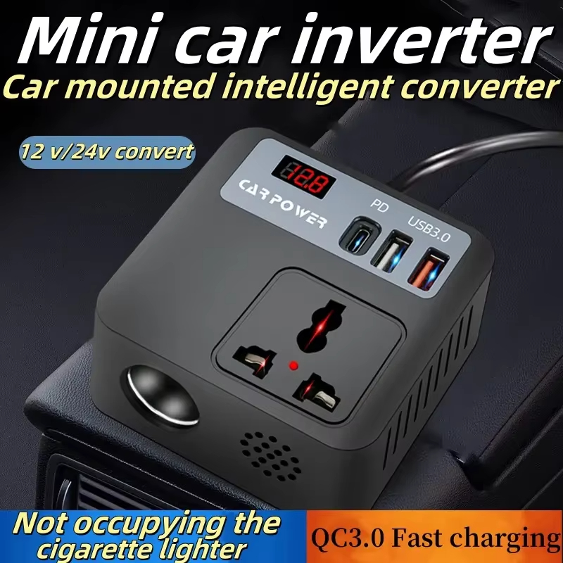 12V 100W Power Inverter Charger USB PD Car Charger Featuring Type-C Port 2 X USB Ports DC 220 Volt Converter Chargers Adapters