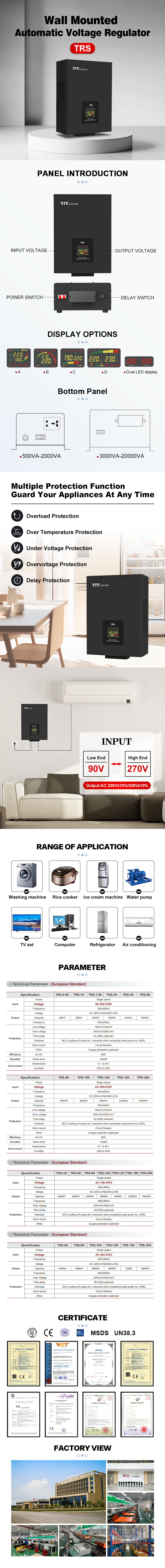 Sleek Design Single Phase Servo Voltage Regulator/Stabilizer 220V Output for Family Use