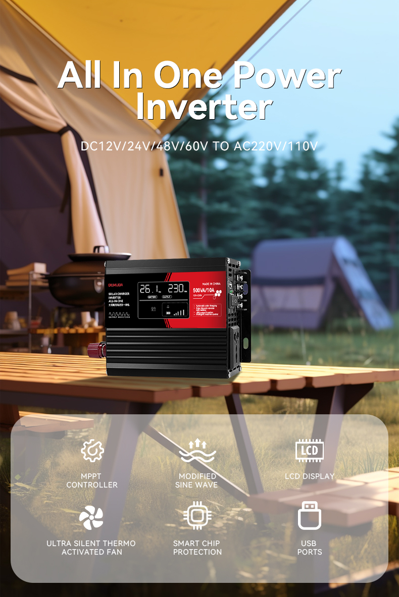 All in One 1000VA 500W Modify Sine Wave Power Inverter Charger 12v 24v 48V Dc to 220v 110v Ac Solar Power Inverter Charger