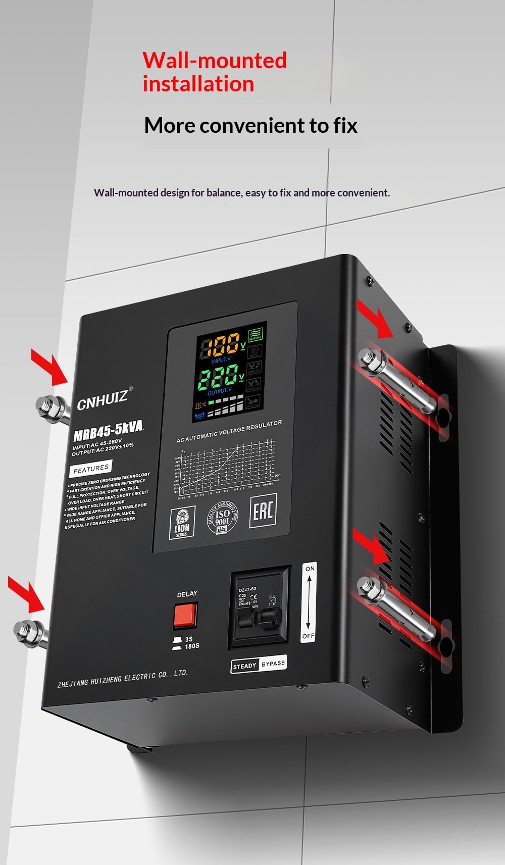 Fully Automatic Household 220V Voltage Stabilizer ultra Low Voltage 45-280V AC air Conditioner Regulated Power Supply 10KVA LED
