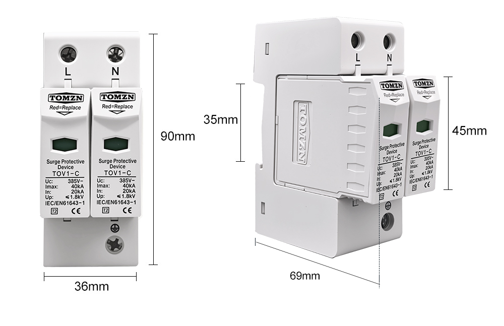 AC SPD 2P 20KA~40KA 275V House Surge Protector protection Protective Low-voltage Arrester Device