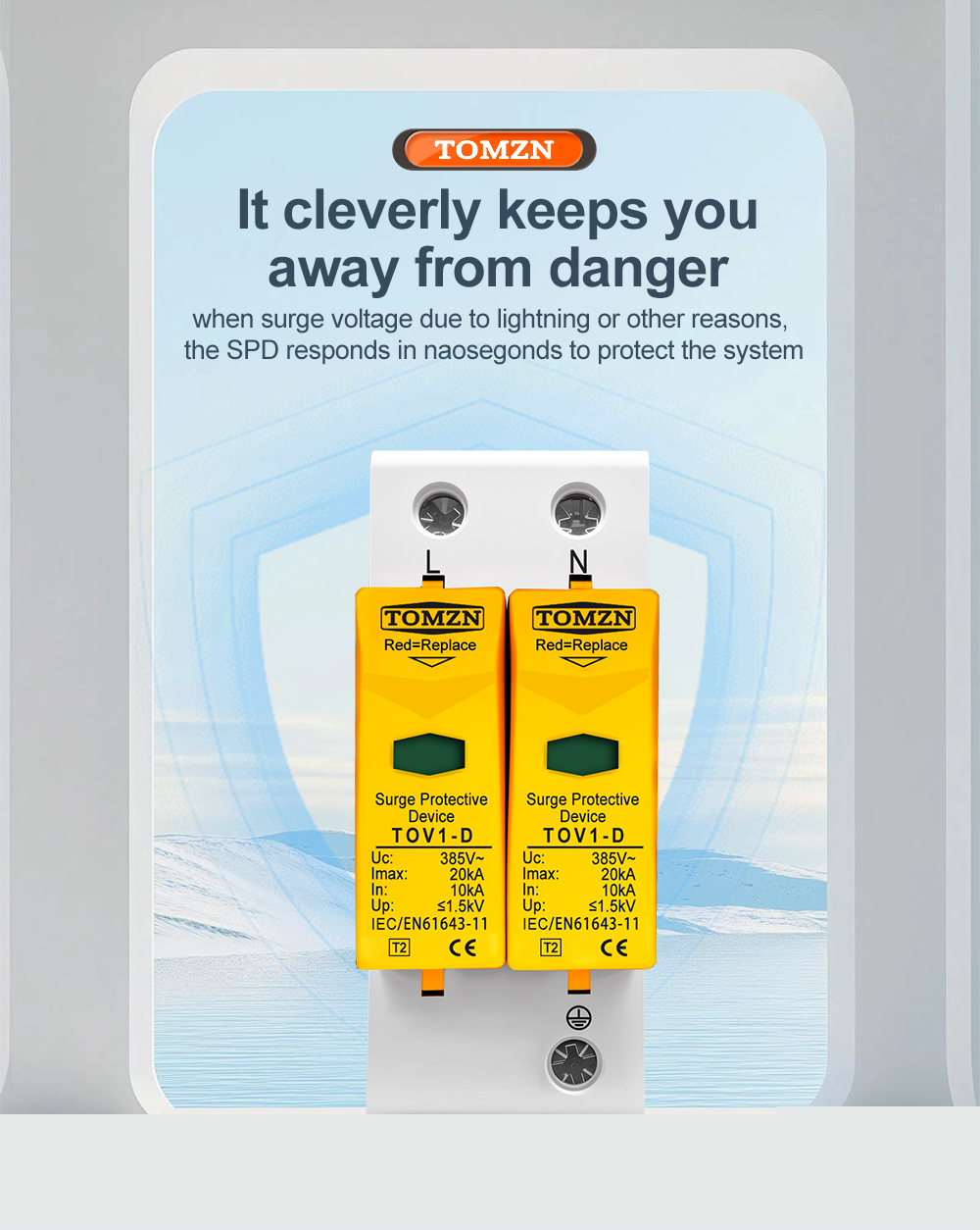 AC SPD 2P 20KA~40KA 275V House Surge Protector protection Protective Low-voltage Arrester Device