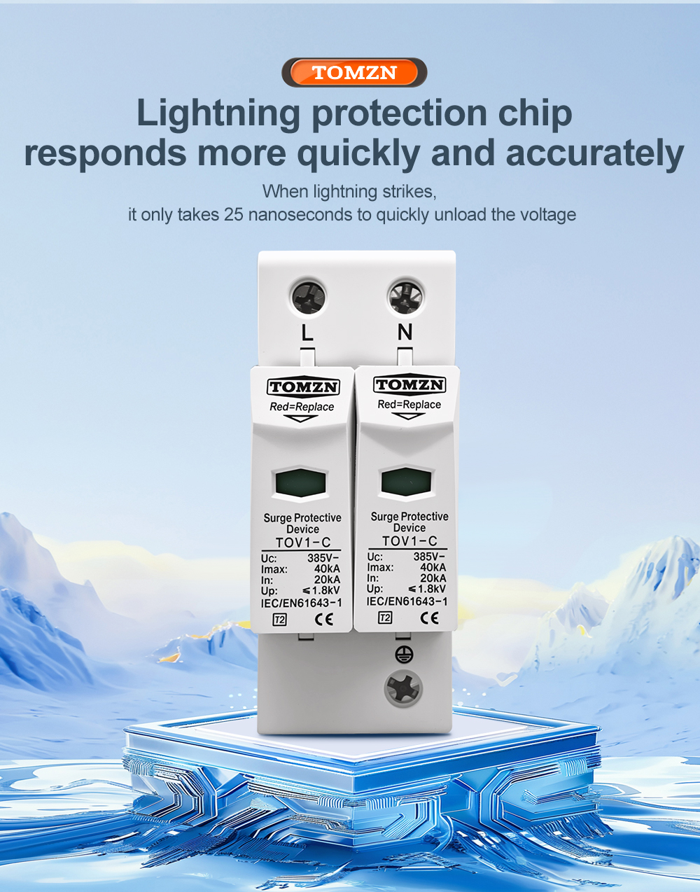 AC SPD 2P 20KA~40KA 275V House Surge Protector protection Protective Low-voltage Arrester Device